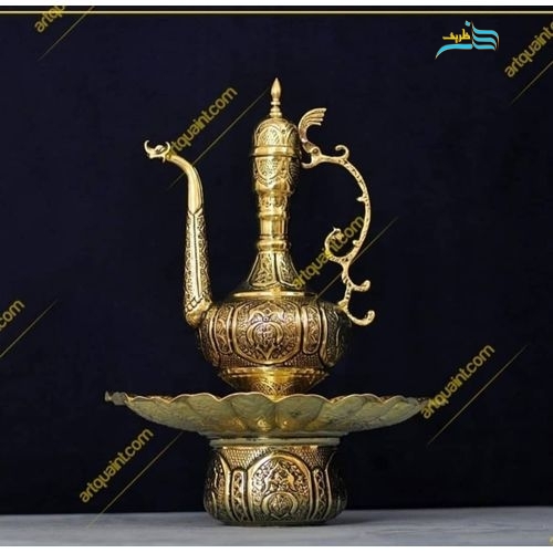 آفتابه لگن برنجی دست‌ساز با قلمزنی اعلاء | طرح اسلیمی | هنرظریف