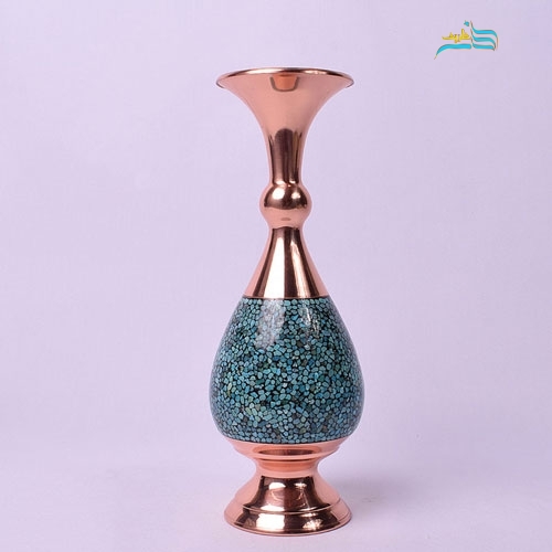 خرید، قیمت و مشخصات گلدان مسی صراحی 25 فیروزه کوبی با ورق ضخیم مس و کیفت بالا | هنرظریف