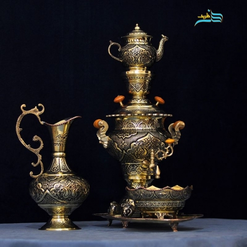 خرید سرویس سماور برنجی قلمزنی ریز نقش اسلیمی | هنرظریف