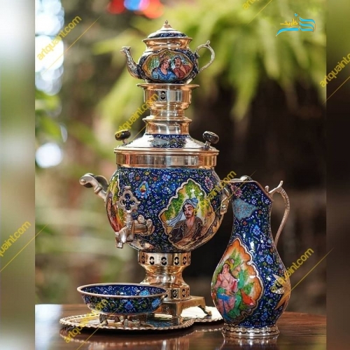 خرید سرویس سماور برنجی دکوری با نقاشی مینیاتور | هنرظریف