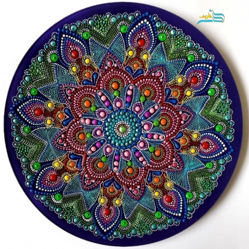 خرید، قیمت و مشخصات بشقاب شیشه ایی نقطه کوبی دیوارکوب پرطاووسی با رنگ متالیک مرغوب و ساده | هنرظریف
