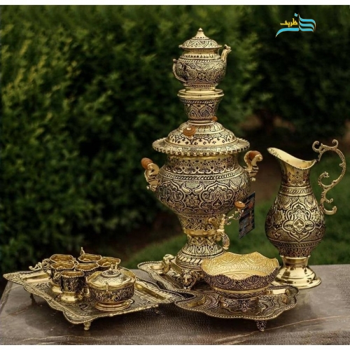 خرید سرویس سماور چهار لیتری قلم دست اعلاء با روکش شبه طلا | هنرظریف