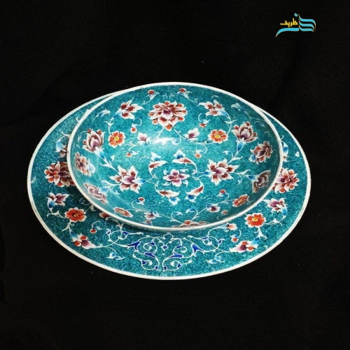 خرید، قیمت و مشخصات کاسه بشقاب میناکاری با نقاشی طراحی سنتی تکنیک پرداز خطی | هنرظریف