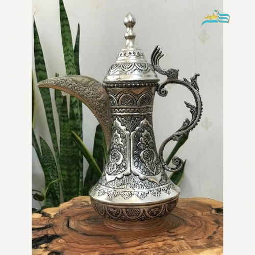 خرید قهوه جوش برنجی قلمزنی برجسته آبکاری نقره ورق ضخیم ۱۲۵۰ میلی لیتر| هنرظریف