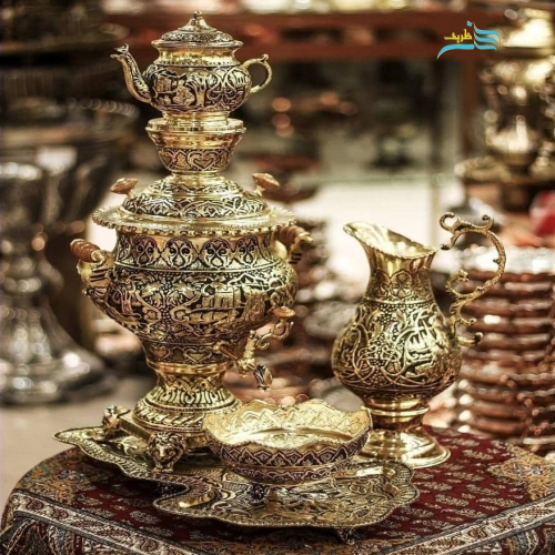 خرید سرویس سماور برنجی ۴ لیتری قلمزنی شبه طلا با پوشش نانو | هنرظریف