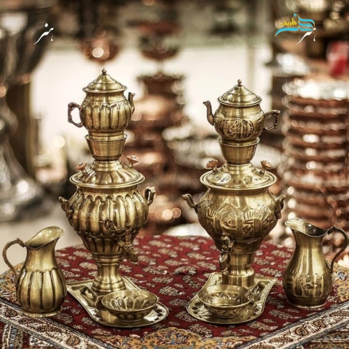 خرید سرویس سماور کودک برنجی ۱ لیتری آنتیک پوشش نانو | هنرظریف