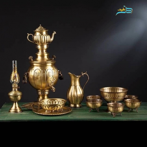 خرید سرویس سماور زغالی ۳ لیتری آنتیک دسته خواب با آجیل خوری | هنرظریف