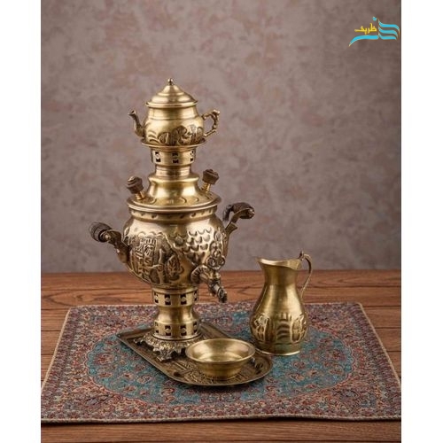 خرید سرویس سماور زغالی قلمزنی ۱ لیتری طرح هخامنشی روکش نانو | هنرظریف