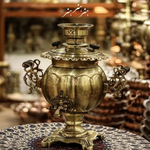 خرید سماور برنجی ذغالی ۸ لیتری دسته ماهی پوشش نانو ورق ۱.۲۵ | هنرظریف