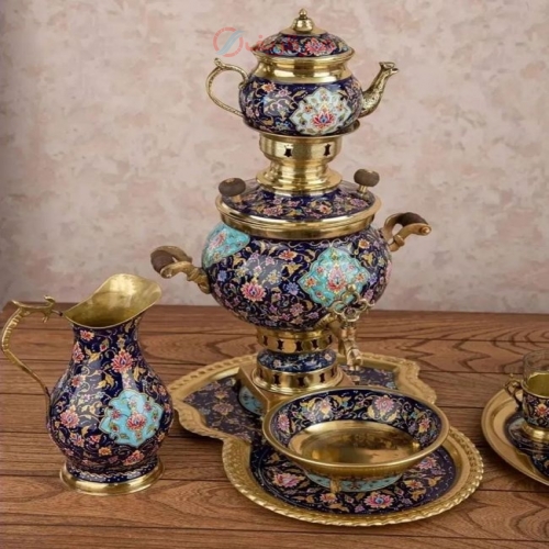 خرید سرویس سماور برنج و پرداز ۲.۵ لیتری نقاشی دست پلی استر | هنرظریف