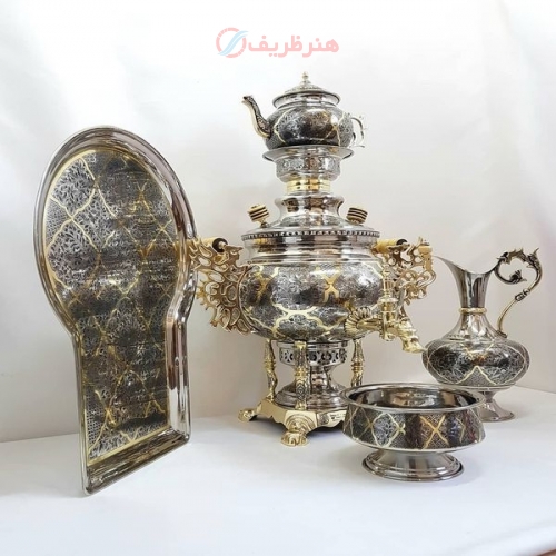 خرید و قیمت سرویس سماور زغالی ۸ لیتری مدل عدسی قلم دست سبک ریز قلم مینیاتوری تبریز - هنرظریف