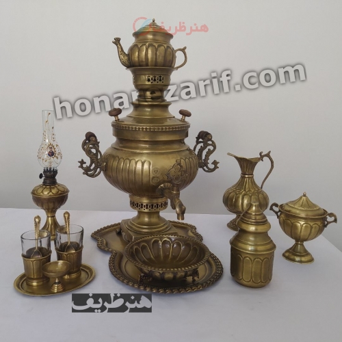 قیمت و خرید - سرویس سماور زغالی برنجی 6 لیتری عدسی آینه ریز - هنرظریف