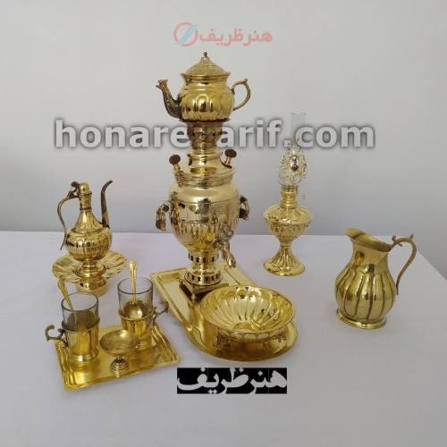 خرید و قیمت سرویس سماور برنجی زغالی مدل نظر 1.5 لیتری دسته گوشواره ای - هنرظریف