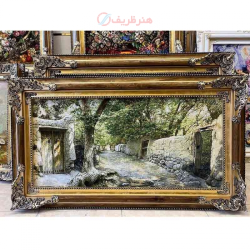 خرید تابلو فرش دستبافت، تابلو فرش دستبافت، کوچه باغ چله ابریشم پر از ابریشم 50 رج، زیر قیمت بازار | هنرظریف