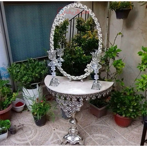 خرید آنلاین، سرویس کامل آینه و شمعدان و میز کنسول آلیاژ، مناسب سفره عقد و هفت سین با رنگ ثابت و ماندگار | هنرظریف