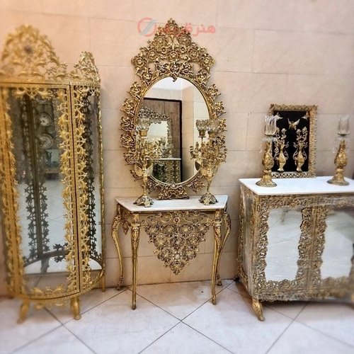 خرید، قیمت و مشخصات آینه و شمعدان به همراه کنسول آلیاژ مدل جدید گل یاس با کیفیت عالی و رنگ ثابت - هنرظریف