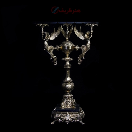 خرید، قیمت و مشخصات میز تلفن فرشته پایه سنگی جنس برنزی درجه یک و رنگ پرداخت کاری شده - هنرظریف