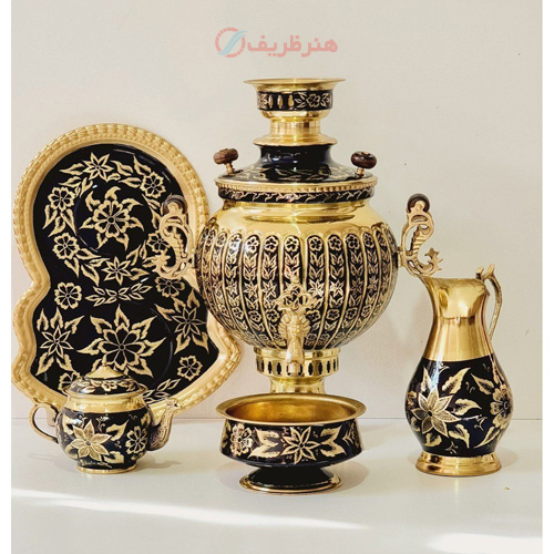 خرید، قیمت و مشخصات ست سماور 6 لیتر توپی آینه، سنگین وزن، طراحی انحصاری با جام روسی ارزان و با کیفیت _ هنرظریف