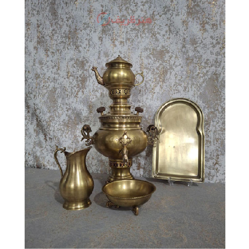 خرید، قیمت و مشخصات سرویس سماور زغالی برنجی سه لیتری ساده در سه طرح، ارزان و با کیفیت _ هنرظریف