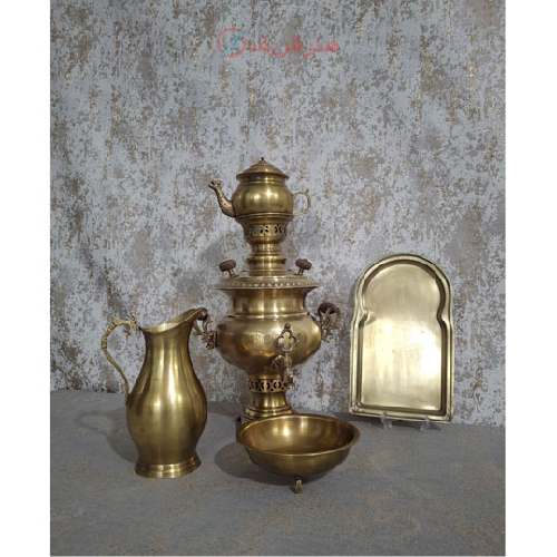 خرید، قیمت و مشخصات سرویس سماور زغالی برنجی سه و نیم لیتری مدل آینه پیچ در سه طرح، ارزان و با کیفیت _ هنرظریف