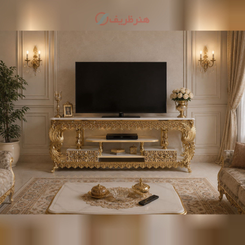 خرید، قیمت و مشخصات میز تلویزیون 160 طاووسی، جنس آلیاژ، جدید و ساده_ هنرظریف