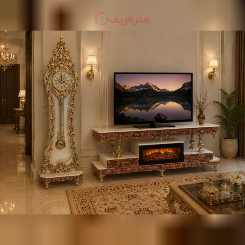 خرید، قیمت و مشخصات سرویس ساعت کنارسالنی و میز تلویزیون، جدید و ساده_ هنرظریف