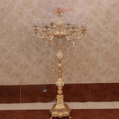 خرید، قیمت و مشخصات آباژور کنار سالنی برنزی، مدل نه شاخه سفید؛ شیک و مدرن _ هنرظریف