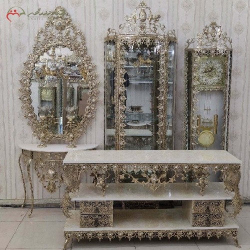 خرید آنلاین، سرویس چهار پارچه برنزی طرح گل آفتابگردان رنگ ثابت دارای گارانتی، پر نقش، زیر قیمت بازار | هنرظریف