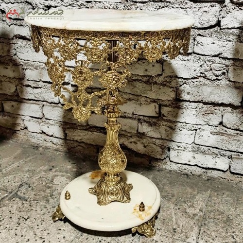 خرید آنلاین، میز تلفن برنزی در طرح گل رز تاج دار کار شده با طراحی عالی، رویه سنگ مرمر با رنگ مرغوب، زیر قیمت بازار | هنرظریف