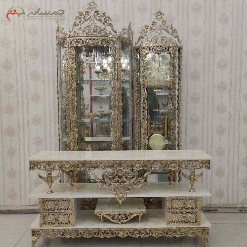 خرید آنلاین، ست جهیزیه سه پارچه برنزی در طرح گل سرخ، سنگین وزن با بدنه ی ظریف کاری شده، درای ضمانت، زیر قیمت بازار | هنرظریف