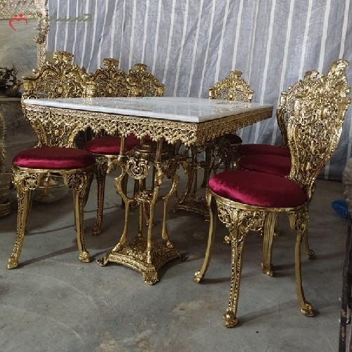 خرید آنلاین، میز غذاخوری آلومینیومی 8 نفره مدل سلطنتی و صفحه سنگ مرمر کیفیت فوق العاده، زیر قیمت بازار | هنرظریف