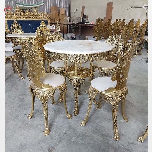 خرید آنلاین، میز ناهار خوری آلومینیومی 4 نفره مدل پسر بچه و صفحه سنگ مرمر طراحی آنتیک، زیر قیمت بازار | هنرظریف