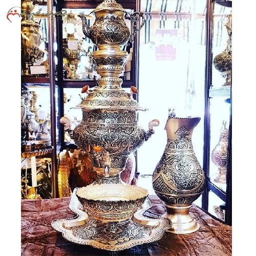 خرید آنلاین،سماور 5 لیتری ذغالی برنجی  کد 116 با قلم زنی هنر دست، آب نقره همراه ضمانت یک ساله، با قیمت عالی | هنرظریف