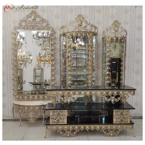 خرید آنلاین، سرویس چهار پارچه برنزی در طرح آفتابگردان ظریف کاری شده، دارای گارانتی رنگ بدنه، با قیمت مناسب | هنرظریف