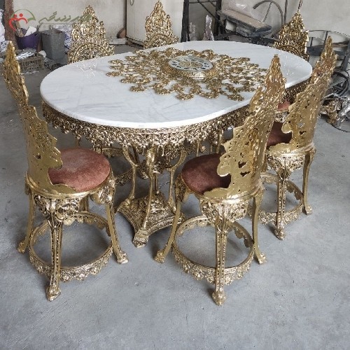 خرید آنلاین، میز ناهار خوری آلیاژ 6 نفره مدل پسر بچه و صفحه سنگ مرمر، بدون تغییر رنگ، با قیمت مناسب | هنرظریف