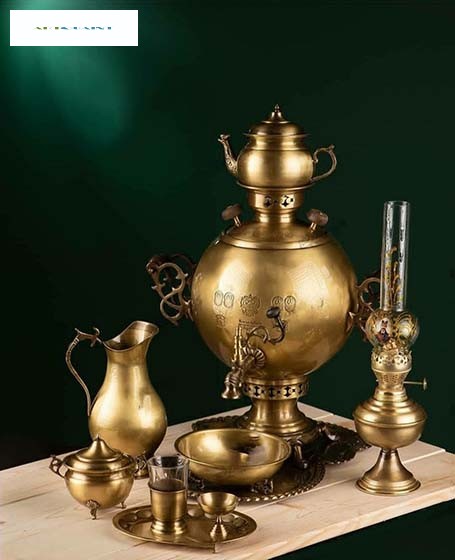 سماور زغالی برنجی کروی 7 لیتری، بسیار زیبا، با کیفیت و با دوام و رنگ ثابت - هنرظریف