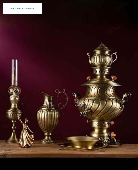سماور گازی برنجی 8 لیتری، دست ساز، کیفیت عالی، مدل خط دار