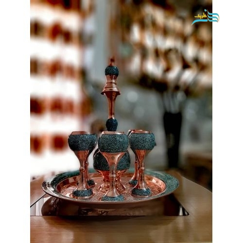 سرویس شربت خوری مسی فیروزه کوبی با روکش پلی استر - هنرظریف