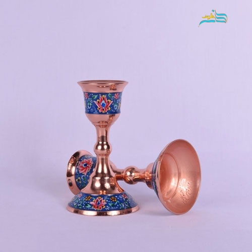 شمعدان کوچک مس و پرداز نقاشی دست و ورق ضخیم و با کیفیت مس - هنرظریف