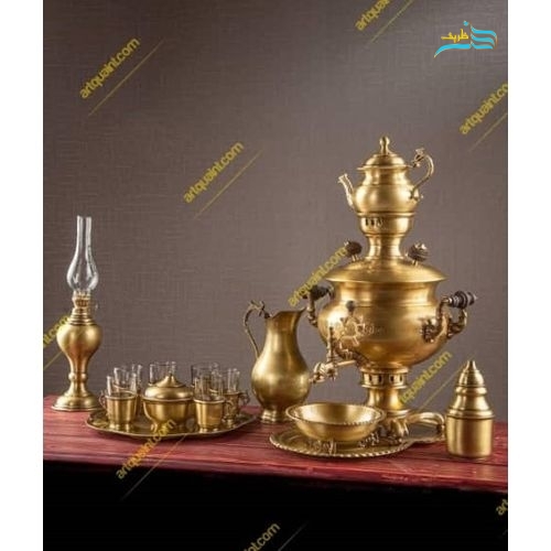 تصویر سماور زغالی برنجی ۶ لیتری با روکش نانو و ورق ضخیم - نمای کامل محصول
