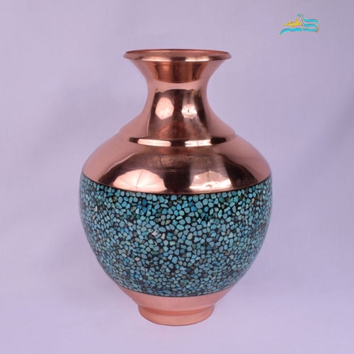 گلدان بلونی مسی تزئین شده با فیروزه اصل نیشابور با کیفیت درجه 1 - هنرظریف