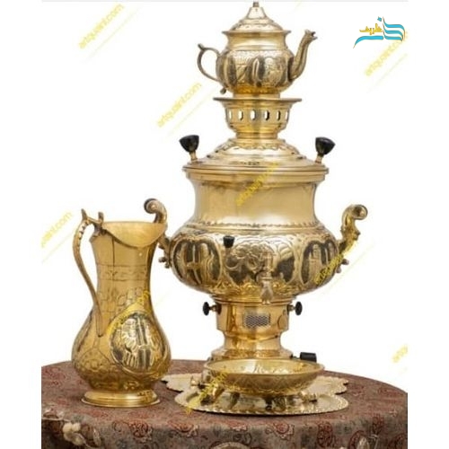 تصویر سماور گازی برنجی ۸ لیتری با ضخامت بالا و طراحی کلاسیک - نمای کامل محصول.