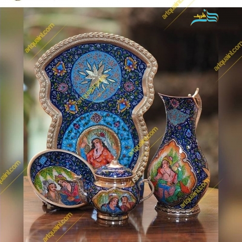 سرویس سماور برنجی دکوری با نقاشی مینیاتور اثر هنری خاص با رنگ ثابت