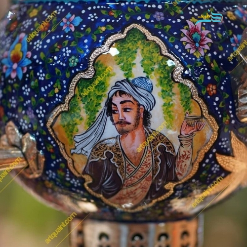سرویس سماور برنجی دکوری با نقاشی مینیاتور اثر هنری خاص با رنگ ثابت