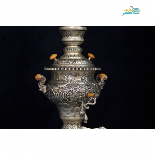 سرویس سماور چای خوری و تنگ شاخدار برنجی با روکش کوره ای نقره