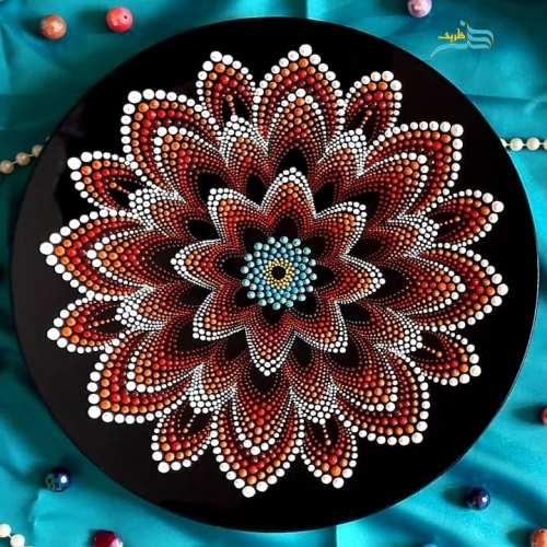 بشقاب شیشه ایی نقطه کوبی دیوارکوب ماندلا قابل شستشو و با مواد درجه 1