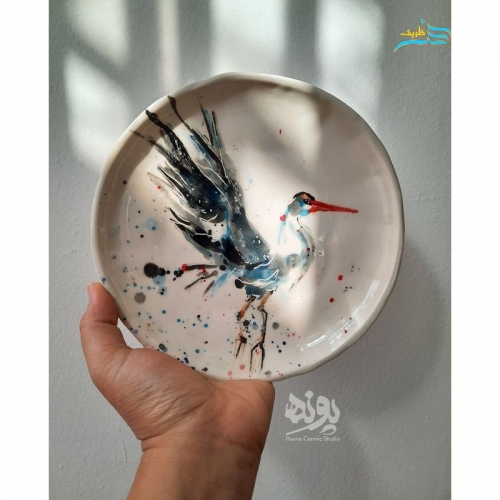 بشقاب سرامیکی طرح لک لک با پخت کوره ای، رنگ ثابت، کیفیت بسیار بالا و شیک و زیبا - هنرظریف