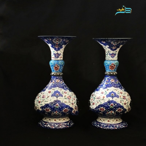 گلدان میناکاری قلم زنی لعاب کاری شده با زیر ساخت سنگین و کیفیت بالا و درجه 1 - هنرظریف