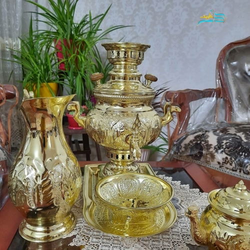 سرویس سماور زغالی سه و شش لیتری با آبکاری آب زرد، سنگین وزن