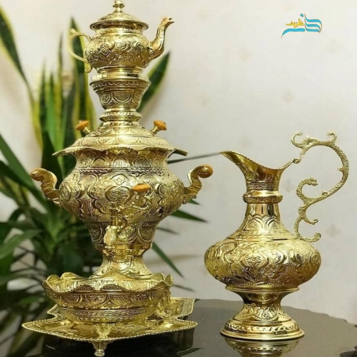 سرویس 5 تکه سماور زغالی برنجی 3.5 لیتری